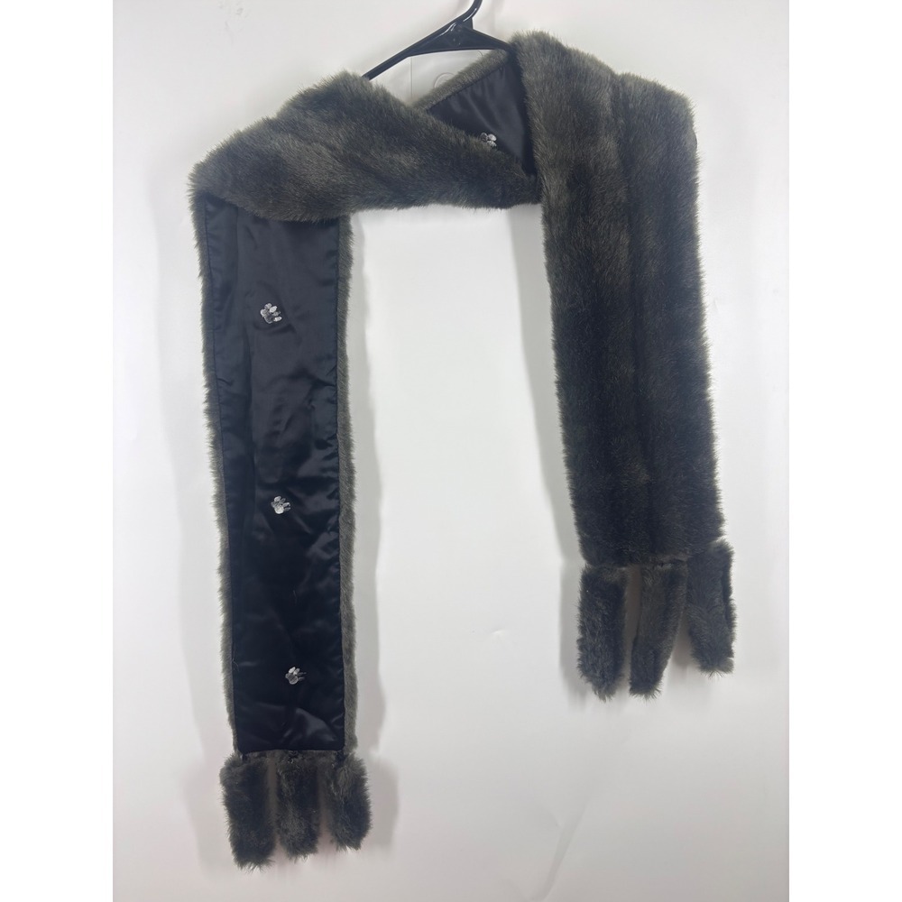 La Maison de la Fausse Fourrure Paris Fur Scarf Grey Paw Print
